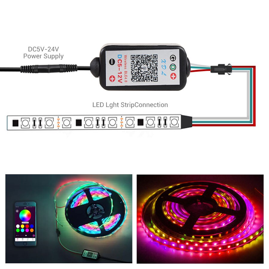 Wireless Dimmer XDL Music Bluetooth RGB Controller by Smart Phone APP for WS2811 WS2812 WS2812B SK6812 1903 Pixel LED Strip
