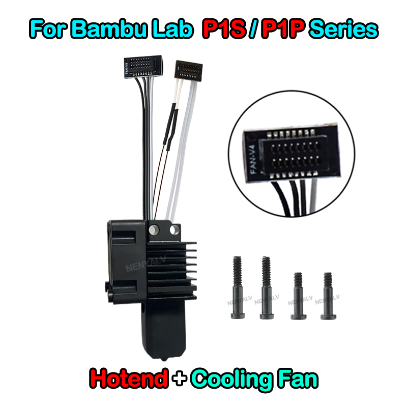 Bambu Lab X1/X1C/P1P/P1S Metal Hotend With Cooling Fan Hardened Brass Copper 0.2/0.4/0.6/0.8mm Nozzle 3D Printer: Red