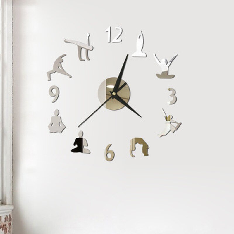 Horloge murale de Yoga effet miroir, grand format, en acrylique, autocollant, méditation, Art Zen, décoration de la maison, salon