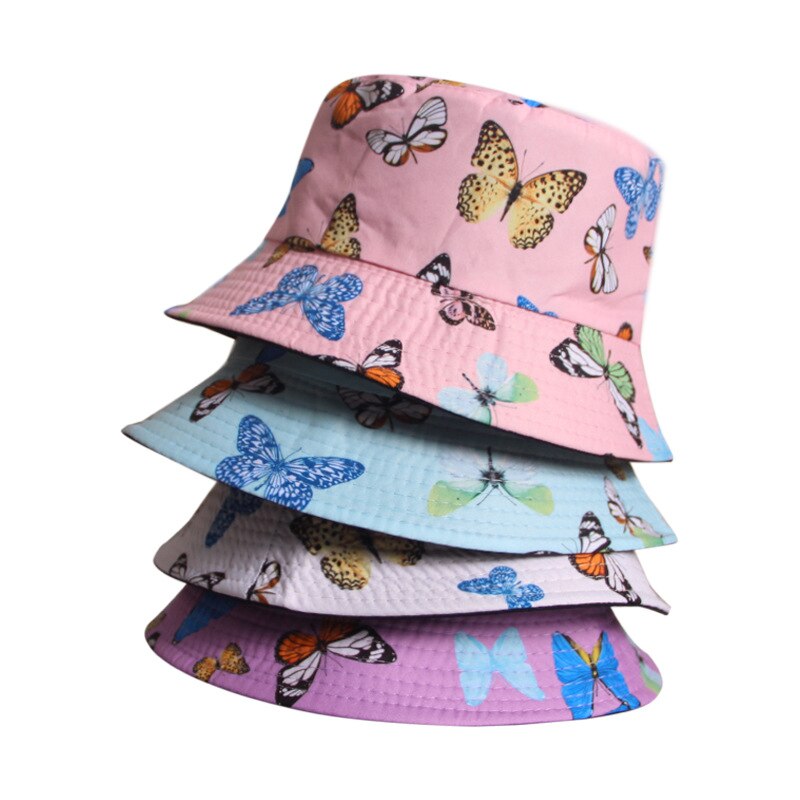 Chapeau bob imprimé papillon pour femme, panama blanc, chapeau de pêche réversible d'été, casquette seau hip-hop, chapeau femme