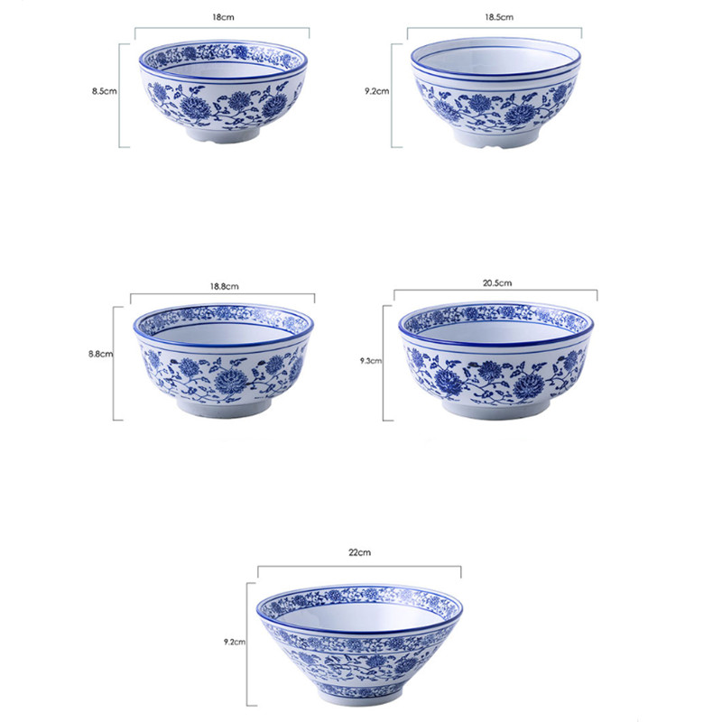Blue and White Porcelain Hat Soup Bowl Ceramic Chinese Tableware Household Ramen Bowl Restaurant Large Instant Noodle Bowl