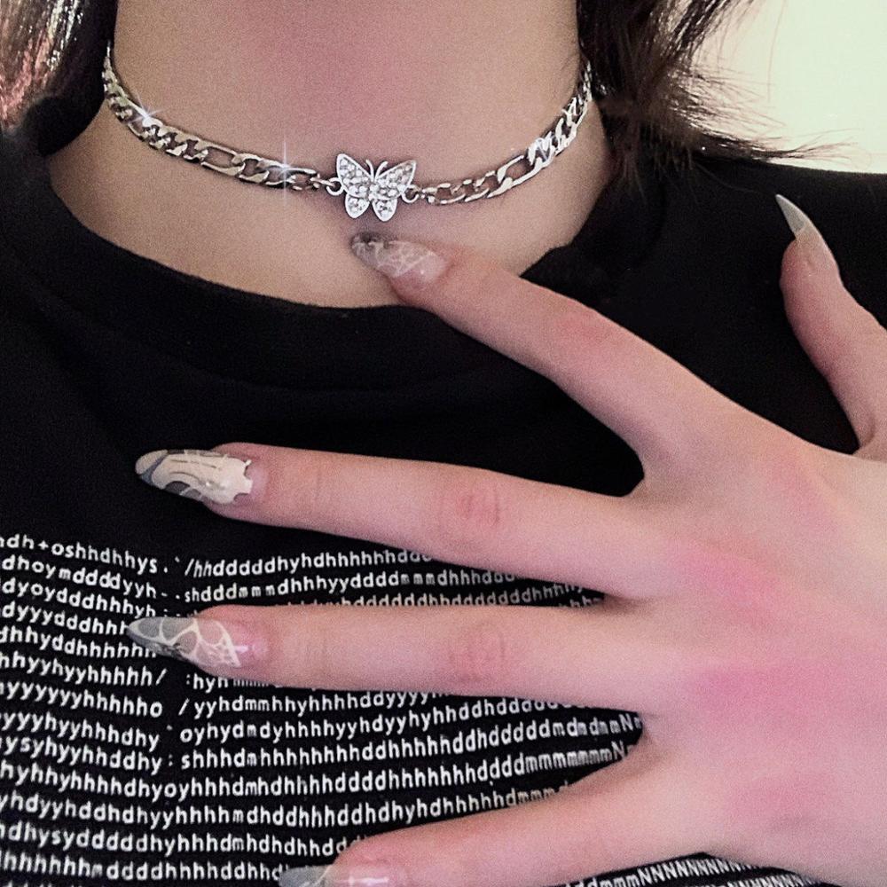 Hals kette Gothic grunge edelstahl halskette schmetterling anhänger damen halskette hip hop punk weibliche ästhetik frau schmuck