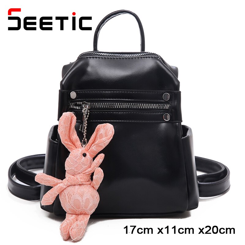 Seetic Mini Rugzak Vrouwen Pu Lederen Schoudertas Tienermeisjes Multifunctionele Kleine Rugzak Vrouwelijke Dames Schooltas: Black Backpack / With Pendant