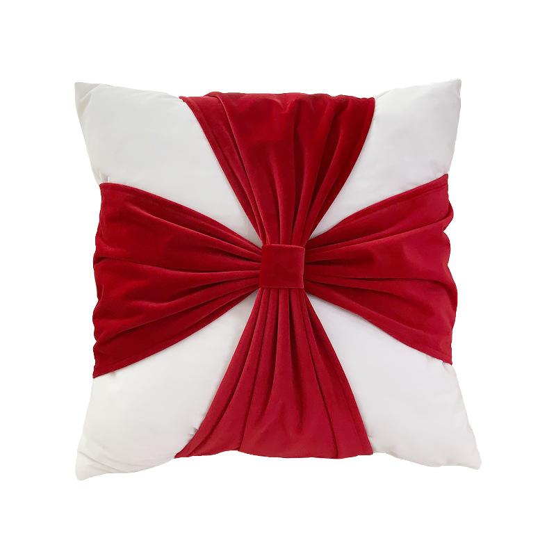 Christmas Decoration Throw Pillowcase Flannelette Bow Sofa Pillow Cover Living Room Decoration Cushion Cover 45X45: Red