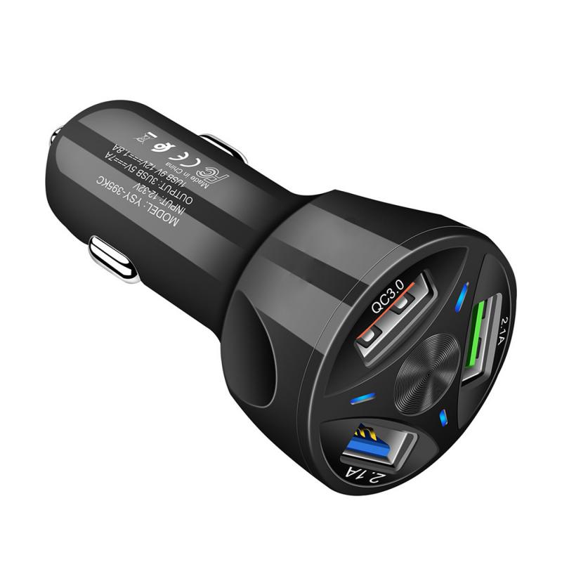 Universele motorfiets autolader usb snellader  qc3.0 poorten auto sigarettenaansteker adapter voor smartphone qc auto telefoonlader: Zwart