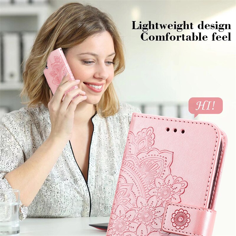 A03 rdzeń etui do Samsung Galaxy A03 rdzeń a03core A03S A 03 S A03 S A 03 S okładka wytłoczony siedmiopłatkowy kwiat klapki kabura Coque