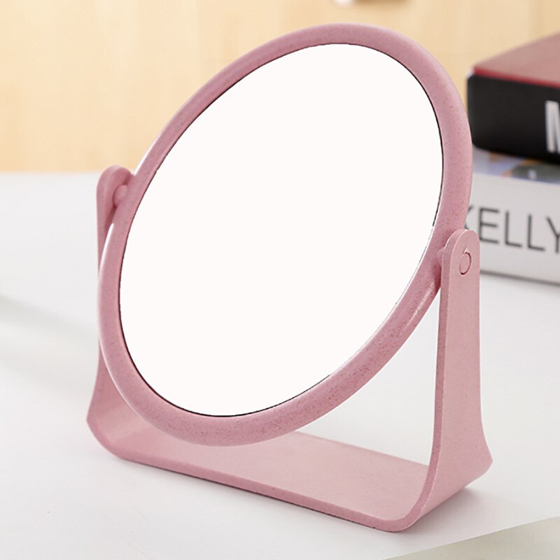 HD Round/Square Double-sided 360 Degree Rotating Makeup Mirror Foldable Portable Desktop Plastic Vanity Mirror Make Up Tool: Pink / Square
