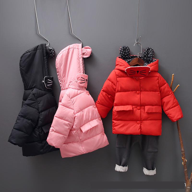 Kinderen Beneden Gewatteerde Jas Herfst Winter Lange Mouwen Cartoon Kleding Met Hooded Kid Warme Beneden Katoenen Jas uitloper