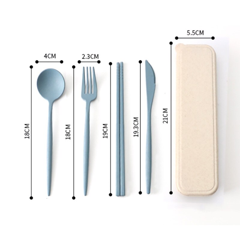 Couverts portables de voyage, boîte de couverts portables de voyage Style japonais couteau à paille de blé fourchette cuillère baguettes pour étudiants service de vaisselle de cuisine 4 pièces/ensemble