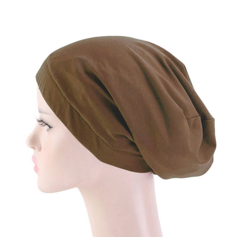Bonnet en Satin élastique pour femmes musulmanes, Bonnet de perte de cheveux, Skullies, enveloppant la tête, chimio, Cancer, indien, Turban uni, à la: 14 Light Coffee