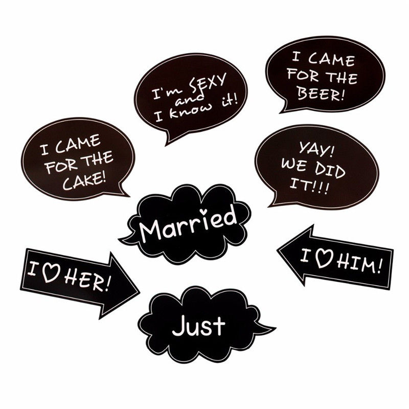 16pcs/set Just Married Photo Booth Team Bride Groom Bridal Shower Party Wedding Decoration