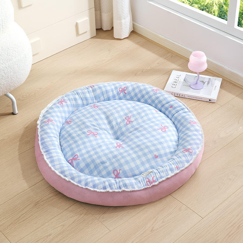 Zomerhondenbed voor kleine middelgrote honden Koelmat Verfrissend bed voor puppy Kitten schoon te maken Rond kattenkussen Huisdier Kalmerende bank: L / Marineblauw