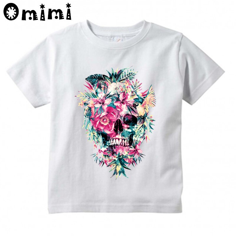 Kinderen voodoo bloemen schedel cartoon t-shirts kinderen schattige korte mouwen tops jongens/meisjes grappige t-shirt kleding,ooo 6003
