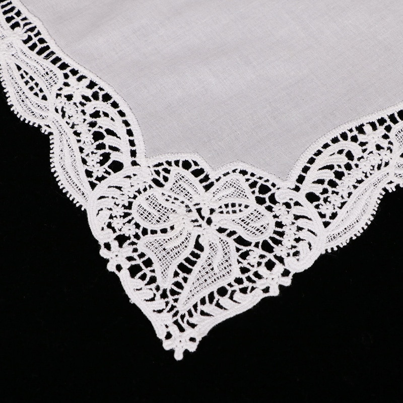 D607: White premium cotton lace handkerchiefs blank crochet hankies for women/ladies wedding