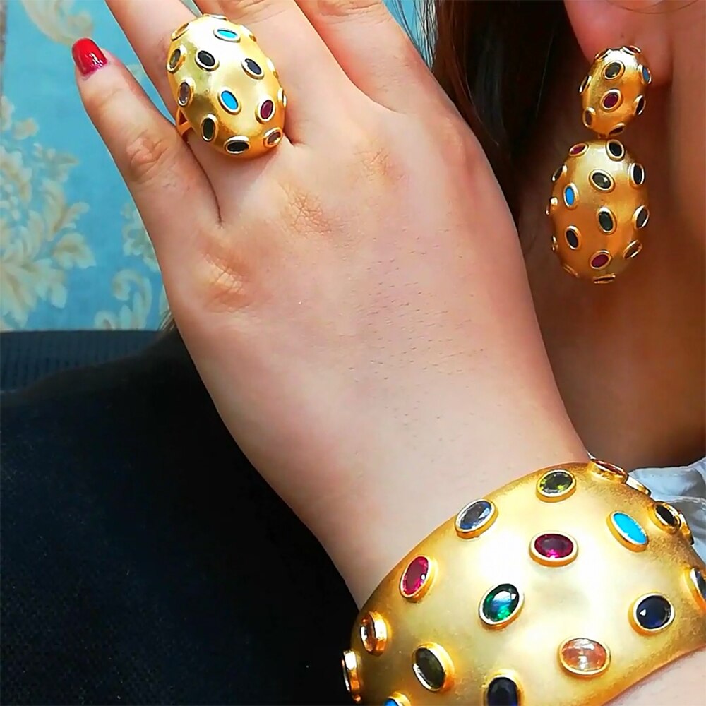 Godki Charms 3Pc Armband Ring Oorbel Set Voor Vrouwen Wedding Bridal Cubic Zirkoon Dubai Party Bruiloft Sieraden Boho