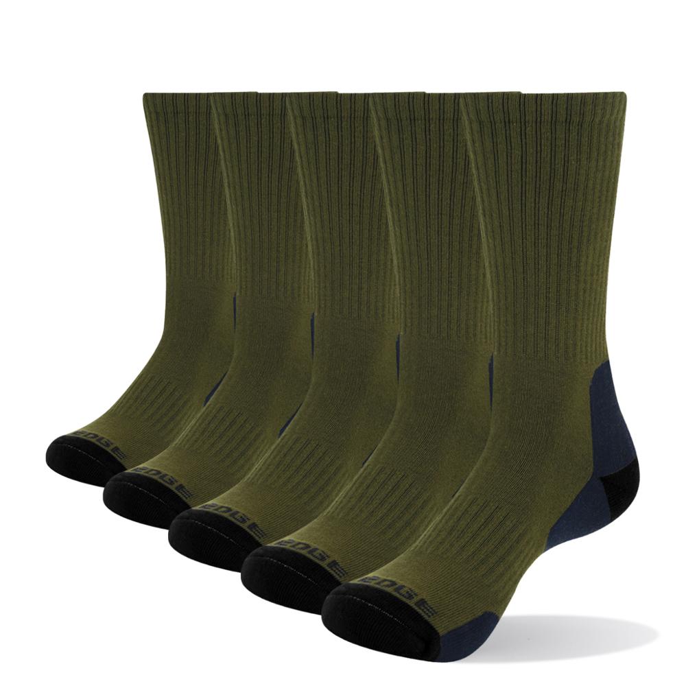 YUEDGE hombres peinado protección de algodón tripulación deportes atléticos Trekking senderismo calcetines bota de trabajo calcetines para los hombres (5 par/pack): Green / Men 7-10 US Size