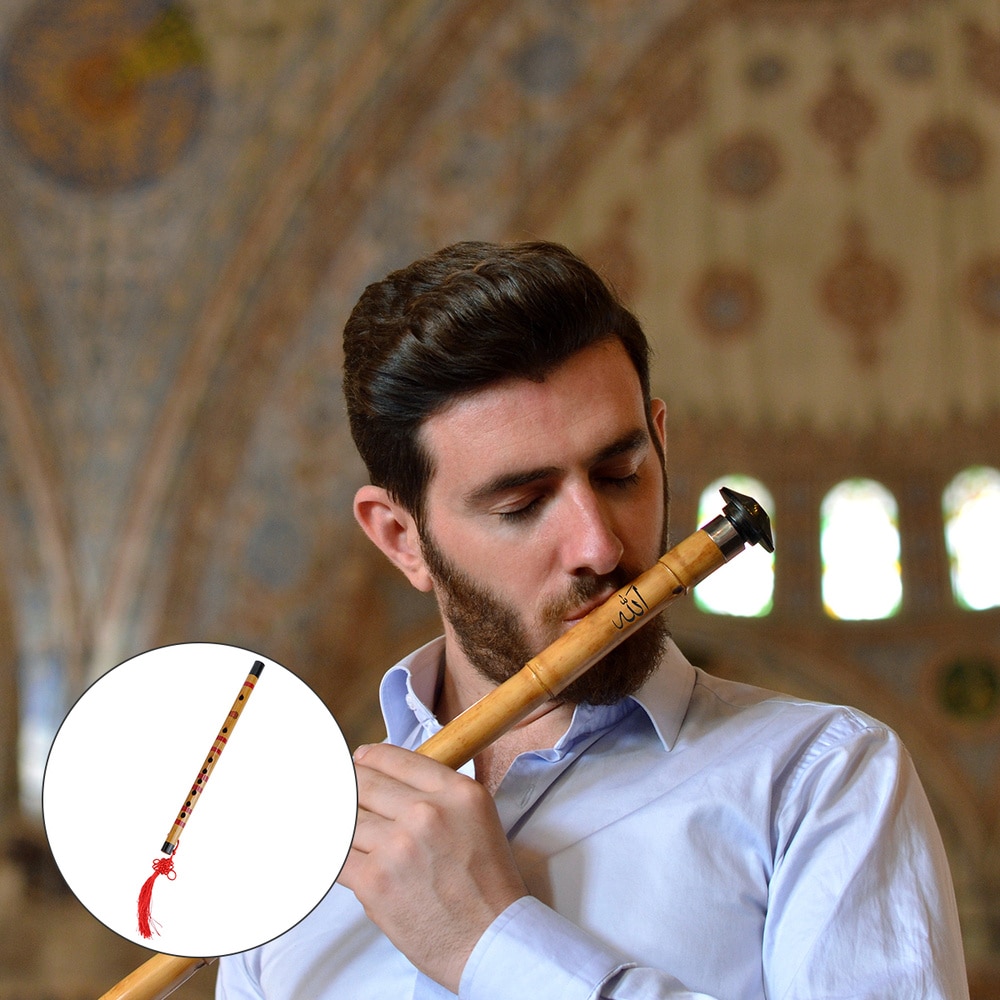 1 Set/2Pcs Bamboe Fluit Traditionele Muziekinstrument Voor Beginner (Natuurlijke Kleur Fluit + Chinese Knoop + fluit Membraan, willekeurige