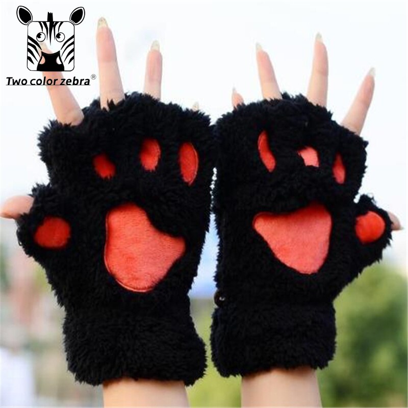 Guanti da artiglio di gatto inverno simpatico cartone animato gatto ragazza guanti senza dita guanti mezze dita con zampa di orso soffice e soffice