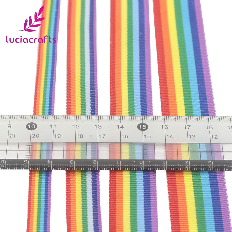 Lucia Ambachten Multi Size Regenboog Kleur Streep Grosgrain Lint Voor Diy Bow Ambachten Cadeaupapier S0603