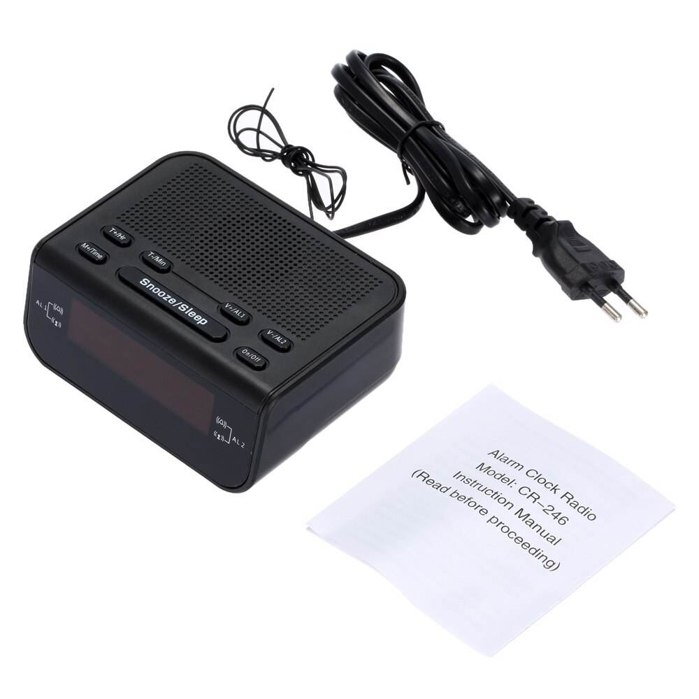 Modern Compact Digital Alarm Clock FM Radio with Dual Alarm Buzzer Snooze Sleep Function Red LED Time Display klok