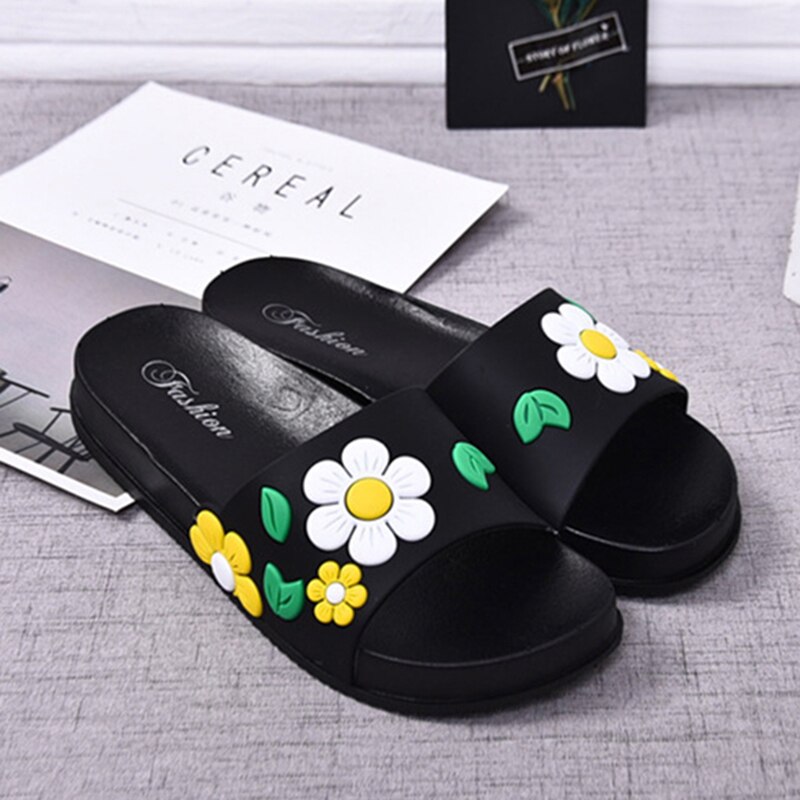 Sommar damer casual sandaler och tofflor plast enkla blommor inomhus hemma skor utomhus strand skor kvinnor: Gul / 40