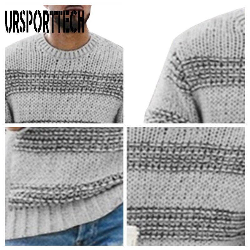 Mærke herresweater efterår vinter pullover uld slim fit striktrøje stribet herretøj afslappet patchwork pull homme