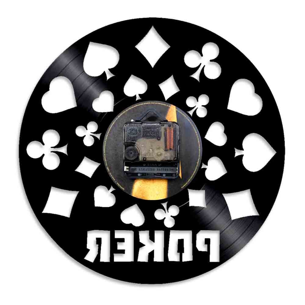 Poker King Rummy Card LED Light Illuminated Vinyl Record LP Wall Clock Play Cards Holdem Omaha Wall Watch For Poker Lover
