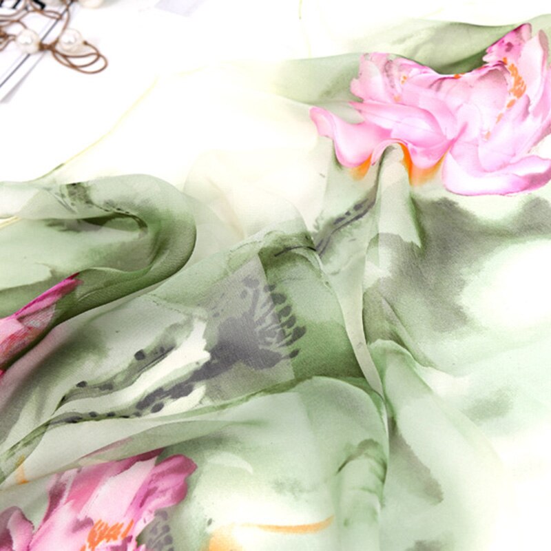 Dames foulard chiffon georgette bandana sjaal inkt lotusbloem print lange sjaal zomer wikkel dame dun ademend