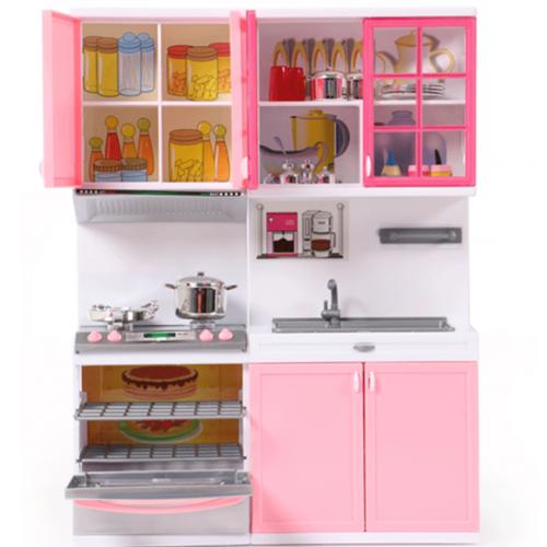 2 Pc/Set Kids Mini Doll House Furniture Toy Stove Fridge Kids Pretend Play Cooking Educational Toy Kid's with LED Music: Pink