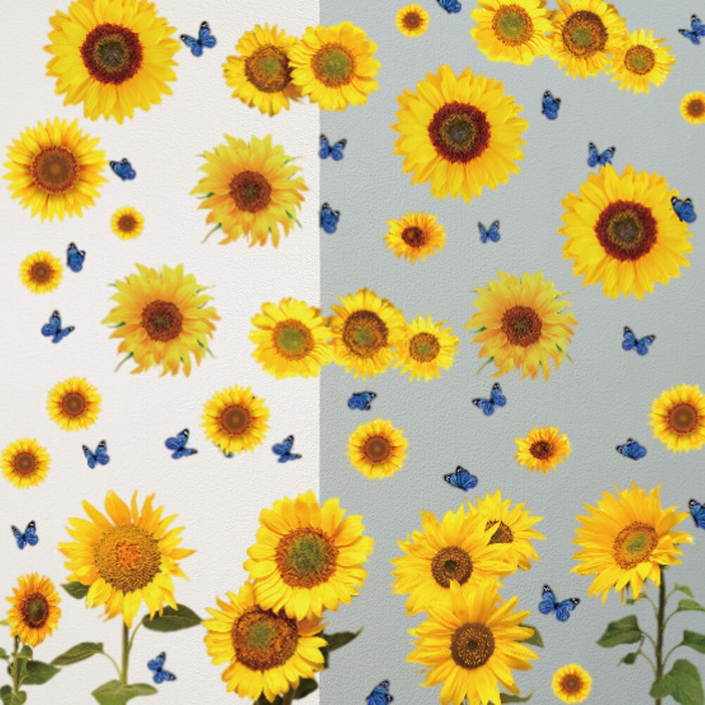 2 Sheets Home Decors Sunflower Wall Stickers Wall Decals Butterflies Wallpaper