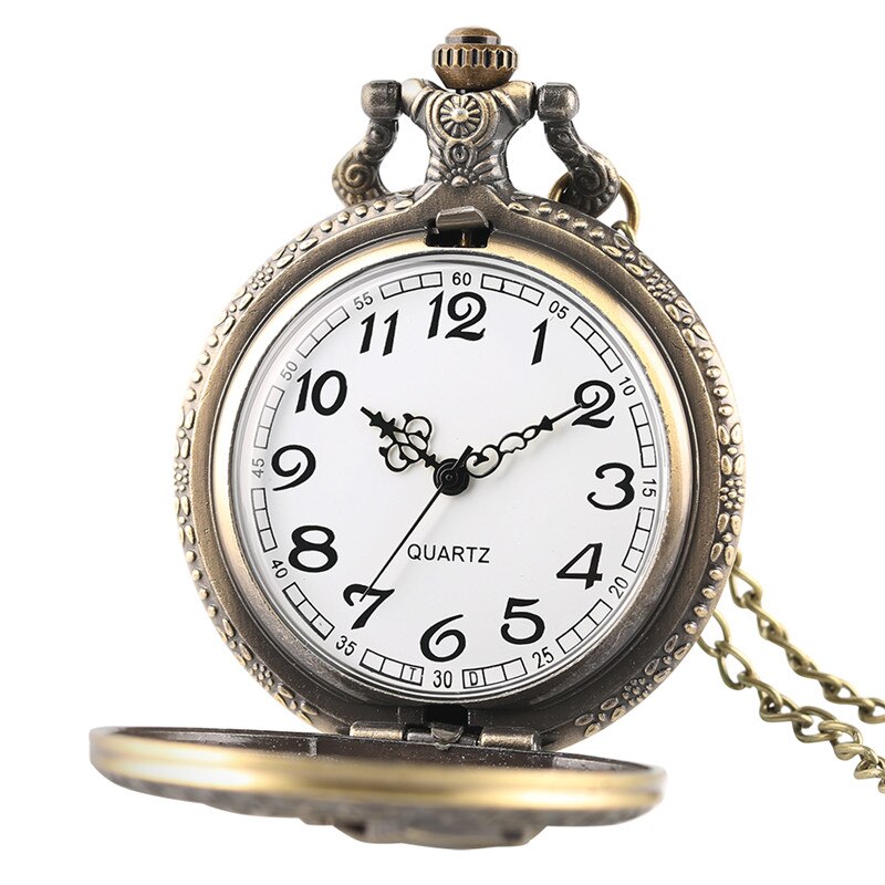 Vintage 3D Flying Eagle Cover Necklace Pocket Watch Bronze Hawk Wing Pendant Fob Chain Quartz Clock Souvenir for Men Women