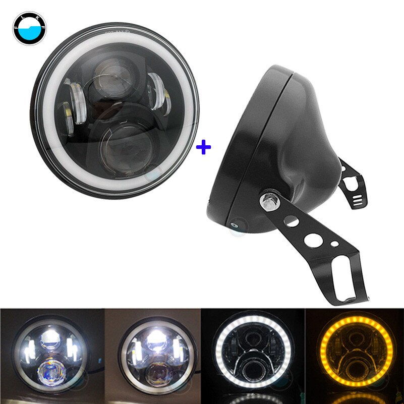 Faro de motocicleta DOT SAE E9 de 60W de 7 pulgadas con faro Led de ojo angular anillo de ajuste de cubo de 7 pulgadas de carcasa.