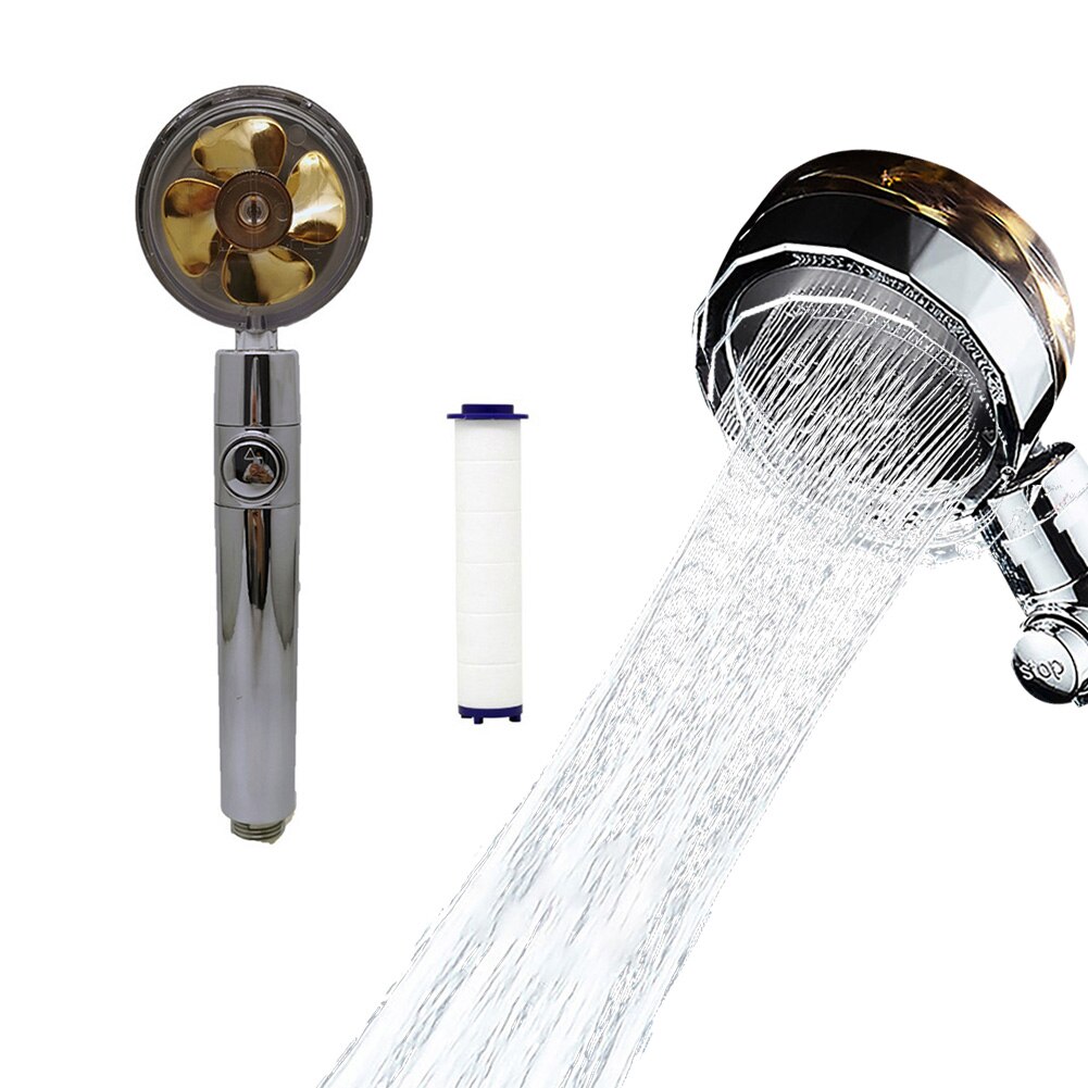 Pressurized Shower 360 Degrees Rotating Shower Head Water Saving ABS Rain High Pressure Spray Nozzle Propeller Shower: Gold