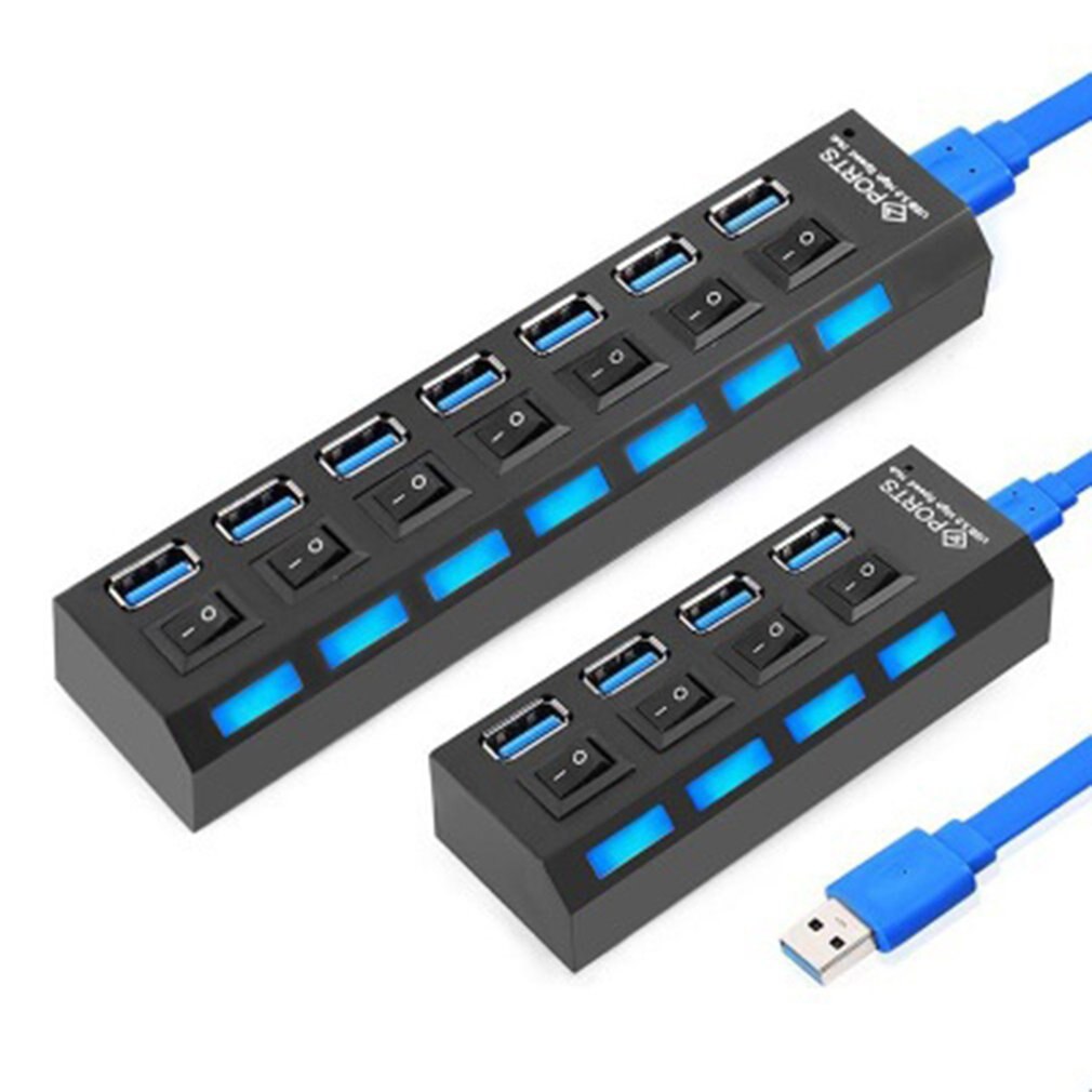 USB Hub 3.0 USB Splitter Multi USB 3 2.0 Hub Multiple 7 Port Hab Splitters Use Power Adapter Computer Accessories Hub For PC: 7 port Without power
