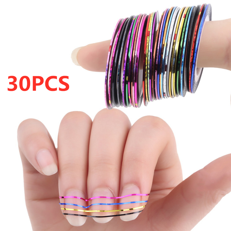 30 Pcs Mixed Kleurrijke Roll Lint Decoraties Striping Decals Folie Tips Diy Nail Art Stickers Tool Decoratie Sticker
