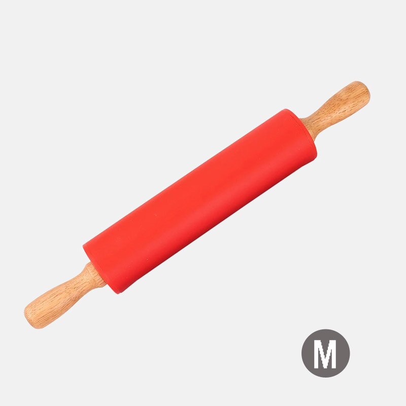 Rodillo de silicona con mango de madera antiadherente, rodillo para masa y harina, utensilios de cocina para hornear, Navidad, 1 ud.: Red M