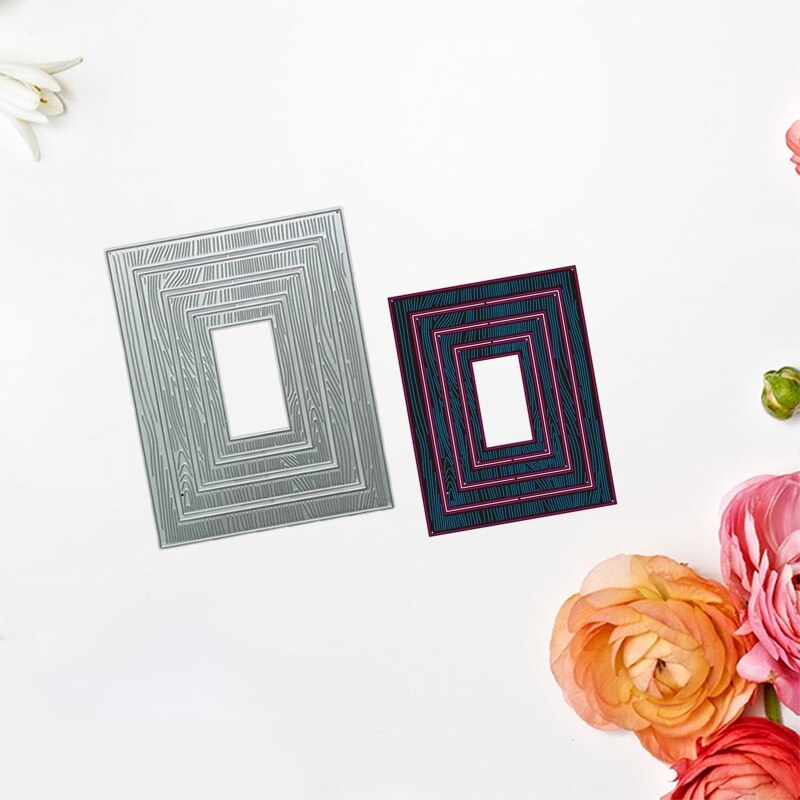Wood Grain Rectangle Nesting Frame Metal Cutting Dies Stencil DIY Scrapbooking Embossing Tool Die Cuts Paper Card Album