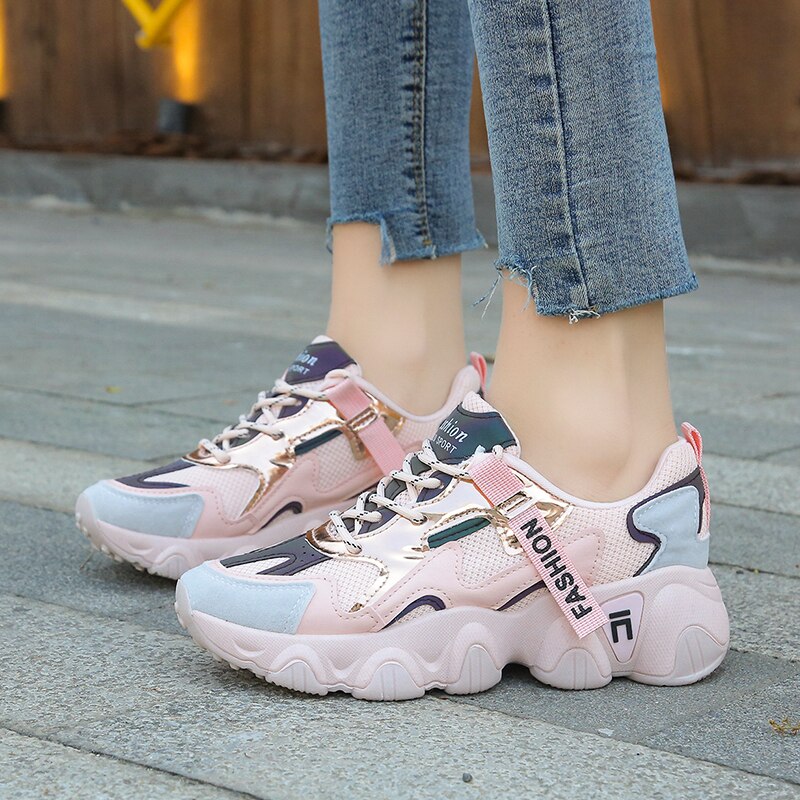 Damskie grube trampki grube dno platformy buty wulkanizowane moda oddychające buty tenisowe dla kobiety kobieta Zapatos De Mujer