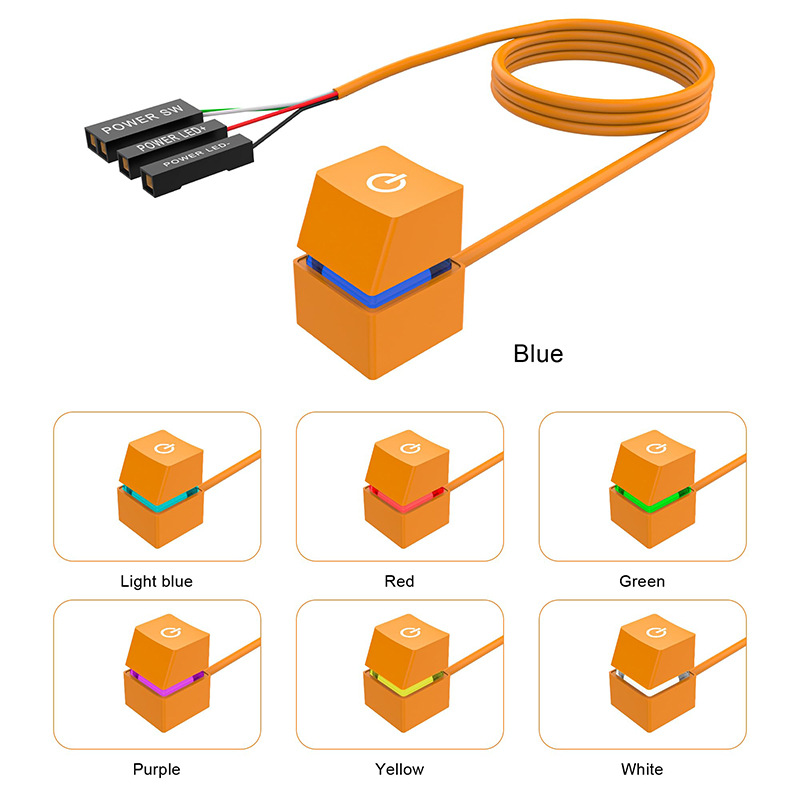 Interrupteur d'alimentation pour ordinateur de bureau, 1.8M, avec lumières LED, carte mère PC, démarrage externe, bouton marche/arrêt, câble d'extension pour la maison: Orange