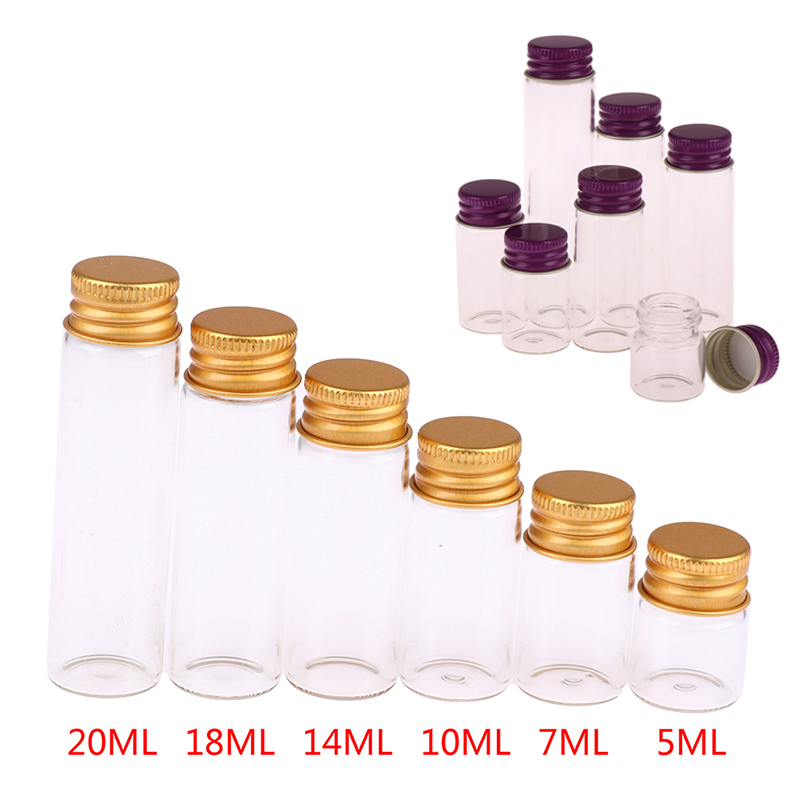 10 stuks/lot 5/7/10/14ml kleine glazen potjes/flesjes met schroefdop, opbergpotjes, mini-containers, transparante glazen flesjes