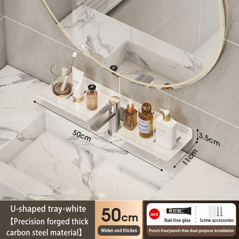 Bathroom U-Shaped Rack Wall Mount Floating Shelf Over Sink Organizer Wash Basin Groove Rack Punch-Free Storage Accessories: Bronze