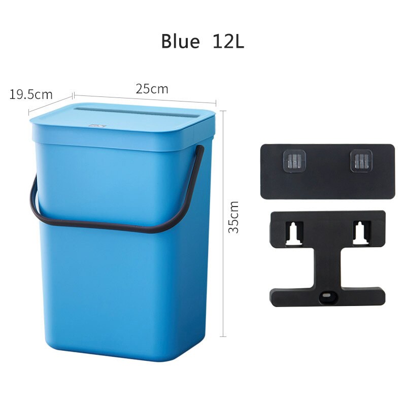 Kitchen Rubbish Bin Wall Mounted Trash Can Home Kitchen Cabinet Door Hanging Trash Garbage Bin Can Rubbish Container Trash Can: Blue 12L