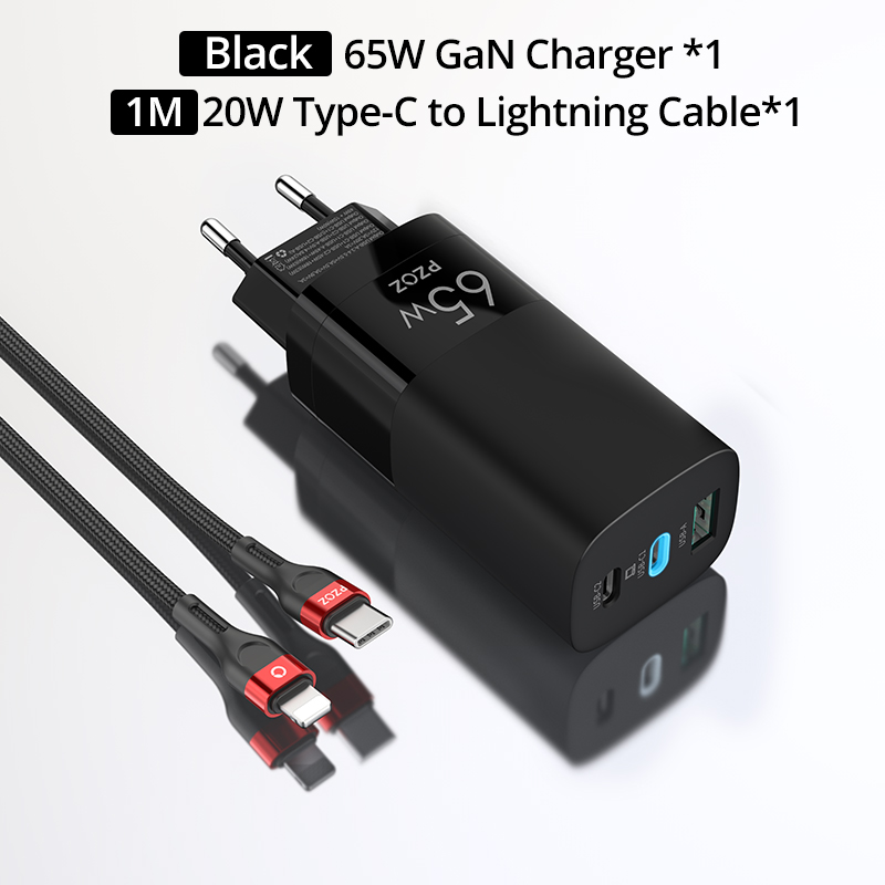 PZOZ 65W GaN Ladegerät Schnell Ladung 4,0 3,0 Typ C PD USB Ladegerät Schnelle Ladung USB-C Für Schalter MacBook Luft iPad Profi Samsung Hinweis: 65W Schwarz 20W Kabel