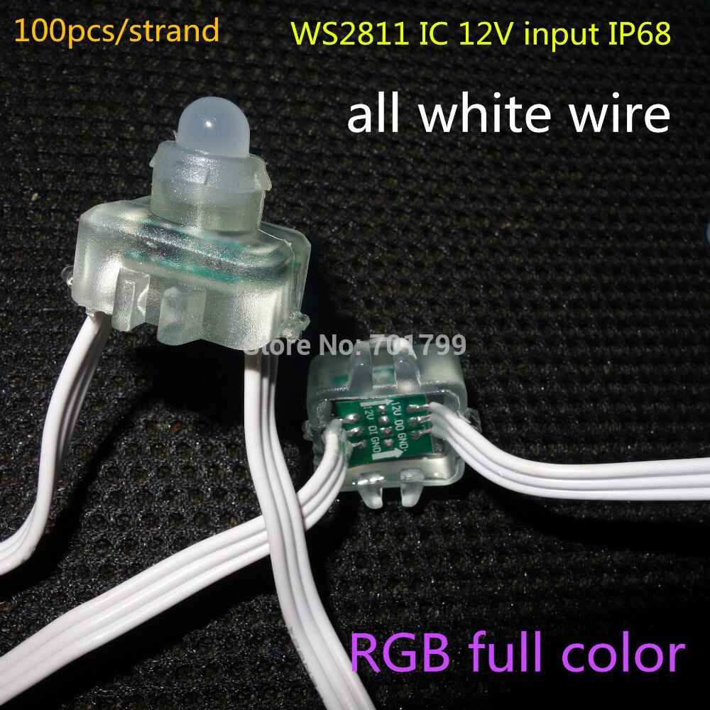 DC12V WS2811 LED smart string, adresseerbare, met alle WITTE kleur draad, ip68; epoxyhars gevuld; 100 stks een string