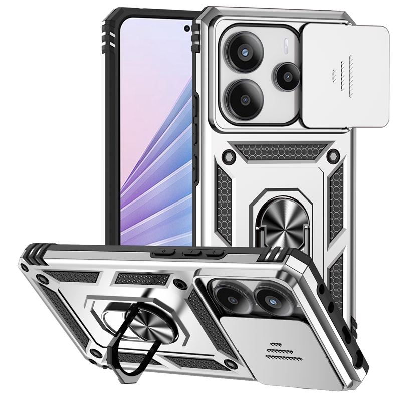 Para Xiaomi Redmi Note 14 4G funda con soporte de anillo armadura a prueba de golpes Coque para Redmy Note14 4G cubierta protectora de lente: Rosa púrpura