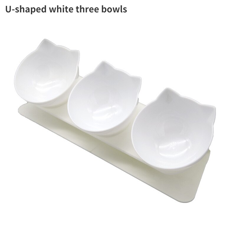 Pet Food Bowl Cat Bowl Drinking Water Eating Dog Bowl Automatic Hydration Double Bowl Cat Neck Guard Plastic Dog Eating Bowl: U-shaped 3 bowls-2