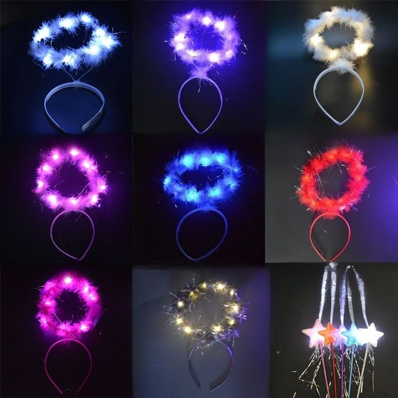 Home Light up Halo Headband Angel Wings Festive LED Glow Headband for Women and Girls Glow Party Supplies