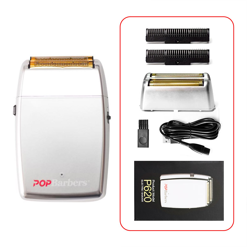 11000 RPM POP Barbers P620 Electric Men's Beard Trimmer Double Foil Shaver Electric Shaver USB Hair Cutting Machine: Clear