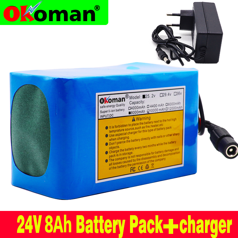 100 originele 18650 24 V 8Ah Li-Ion Batterij 8000mAh Batterij 25.2 v BMS Elektrische Bromfiets/Elektrische Fiets/ batterij met lader