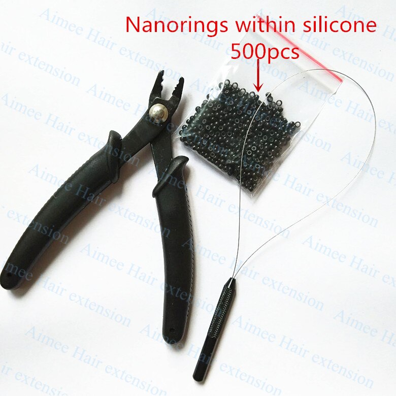 500 stks Siliconen Nano ringen + 1 stks Nano tang + 1 stks NanoRings haak naald voor NanoRings haarverlenging tool kits